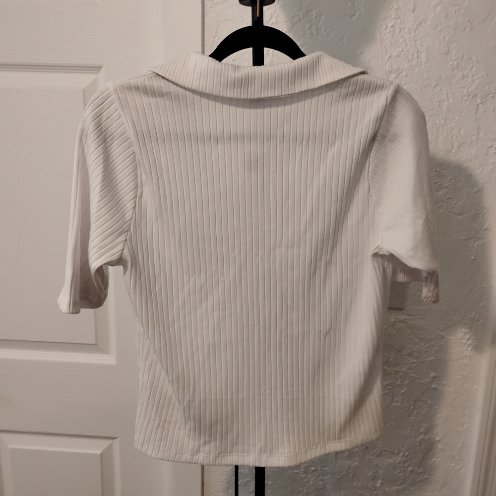 NWT Old Navy White Ribbed Short Sleeve Polo Shirt Preppy Size L - Picture 3 of 4